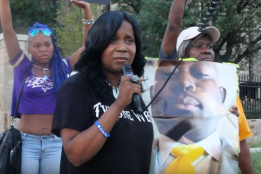 Tawanda Jones speaks at the 111th consecutive West Wednesday demonstration. (Baltimore BLOC)